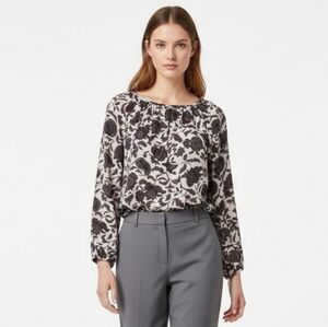 LOFT XS Blush Gray Floral Long Sleeve Blous